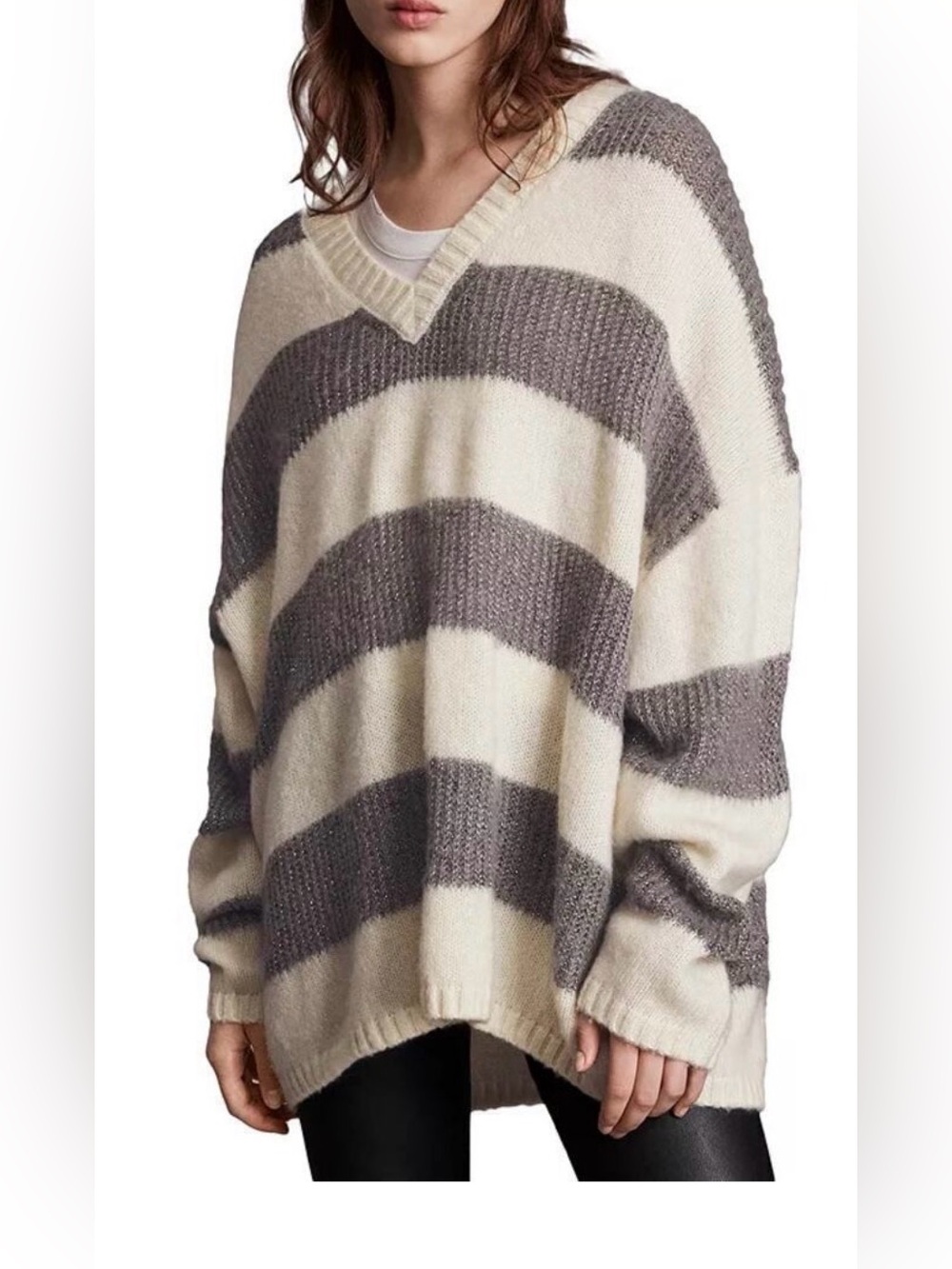 All Saints Lou Sparkle Jumper Wool Blend V Neck Relaxed Fit , Small
